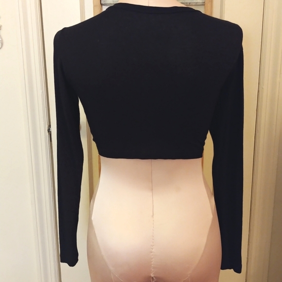 Black Wrap Tie Front Top Vintage Midriff Formal Jacket Cover Lightweight - Picture 2 of 5